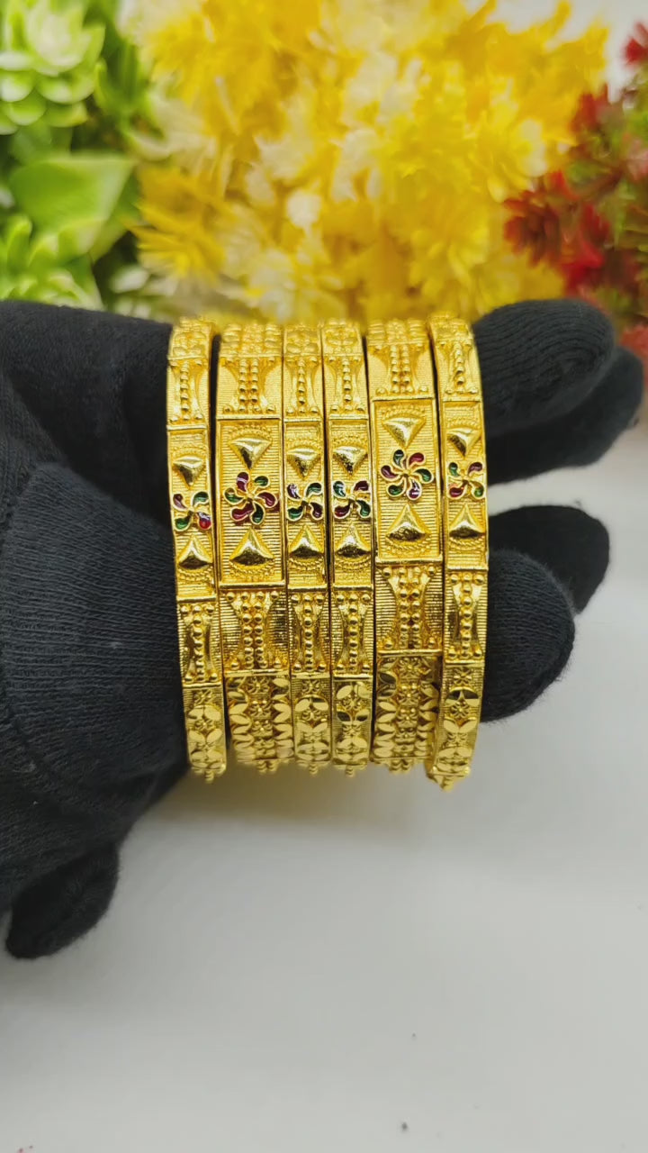 6 Piece Meena Work Traditional Bangles Set