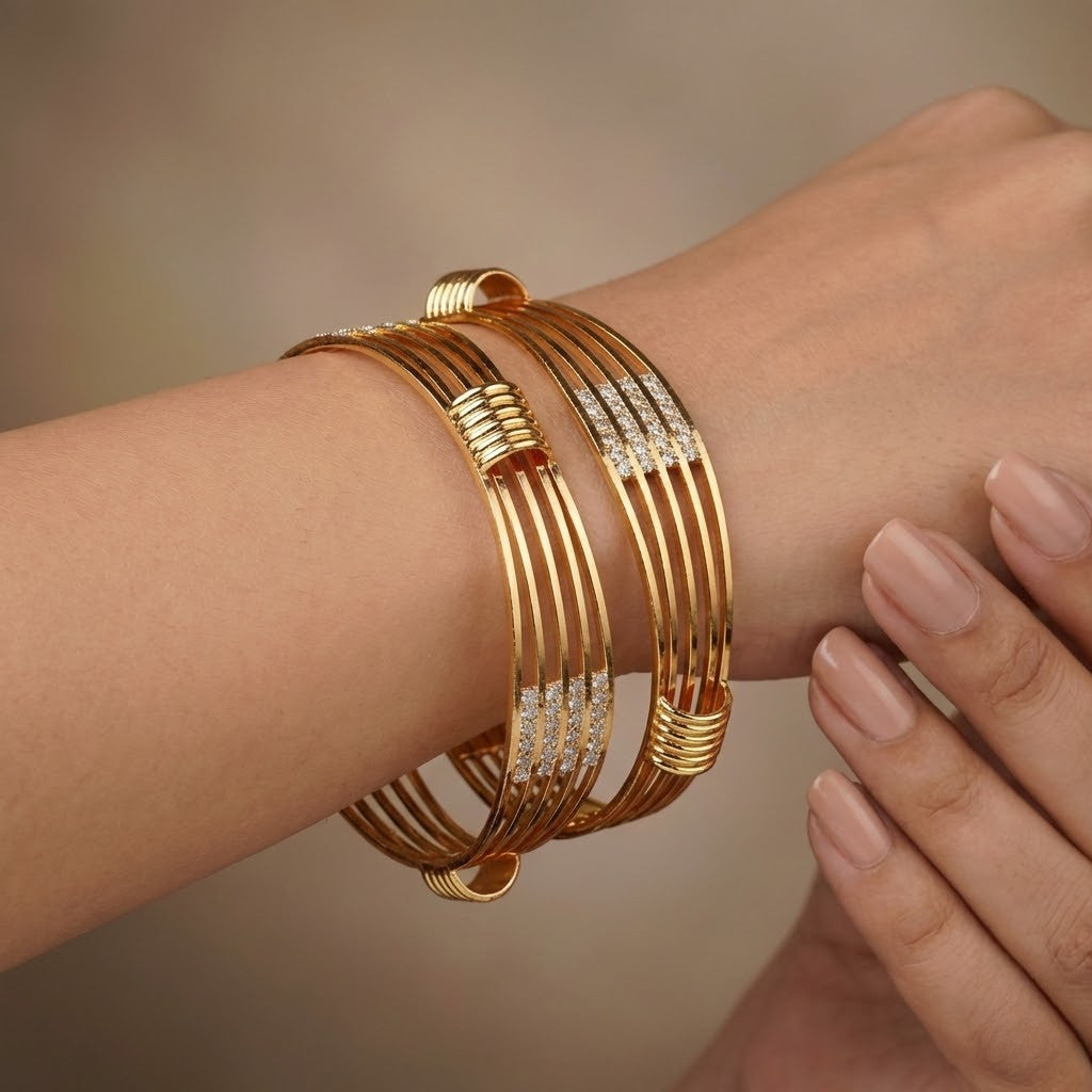 American Diamond Bangles With Micro Gold Finish Pack Of 2 Piece (1 Pair)