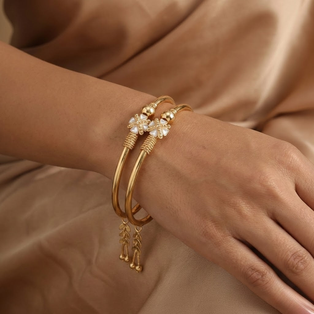 Stylish Daily Wear Golden Bracelet For Women & Girls Pack Of 2 Pis ( 1 Pair )