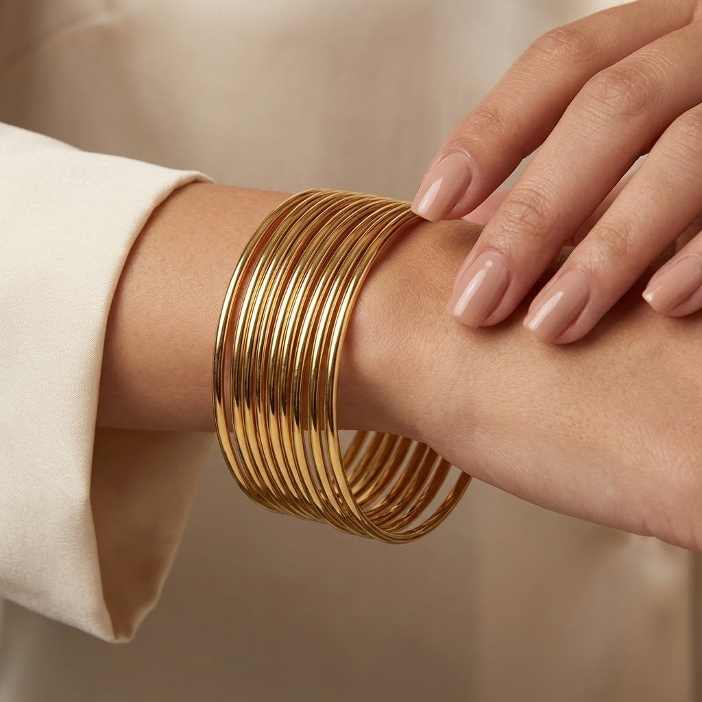 Gold Plated Sleek Plain Bangles – Charming 8-Piece Set for Daily Wear