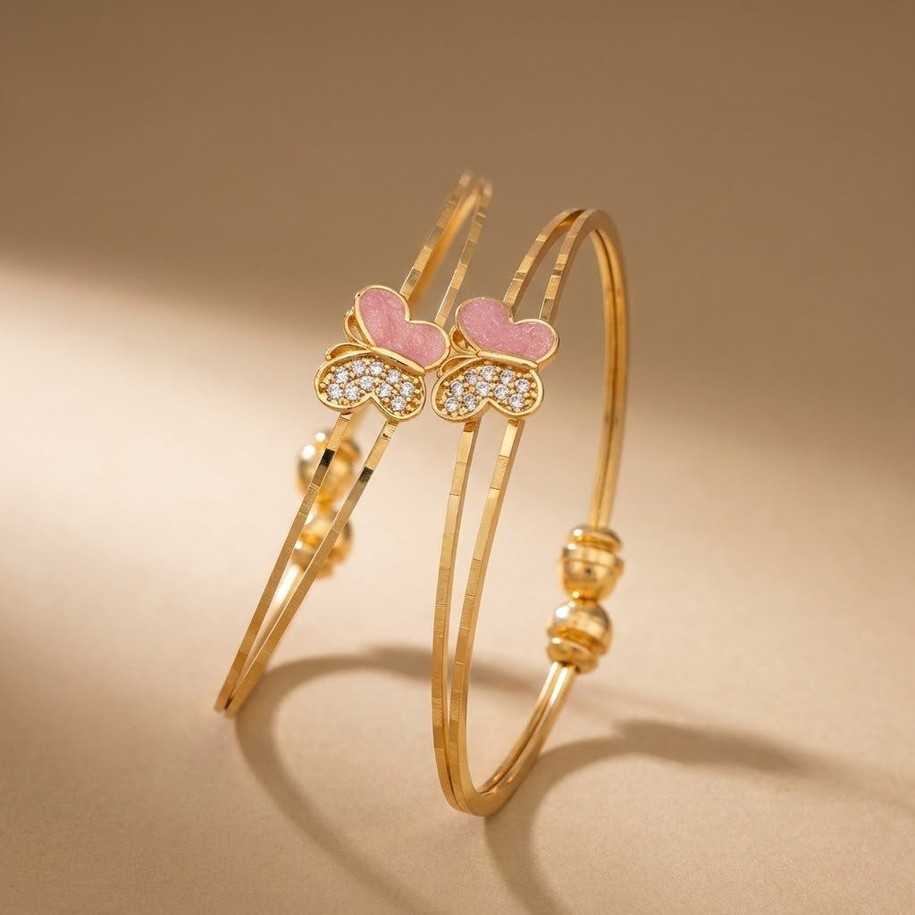 Beautiful Daily Wear Butterfly Style Adjustable Bracelets With Pink Meena Work Pack Of 2 Pis ( 1 Pair )