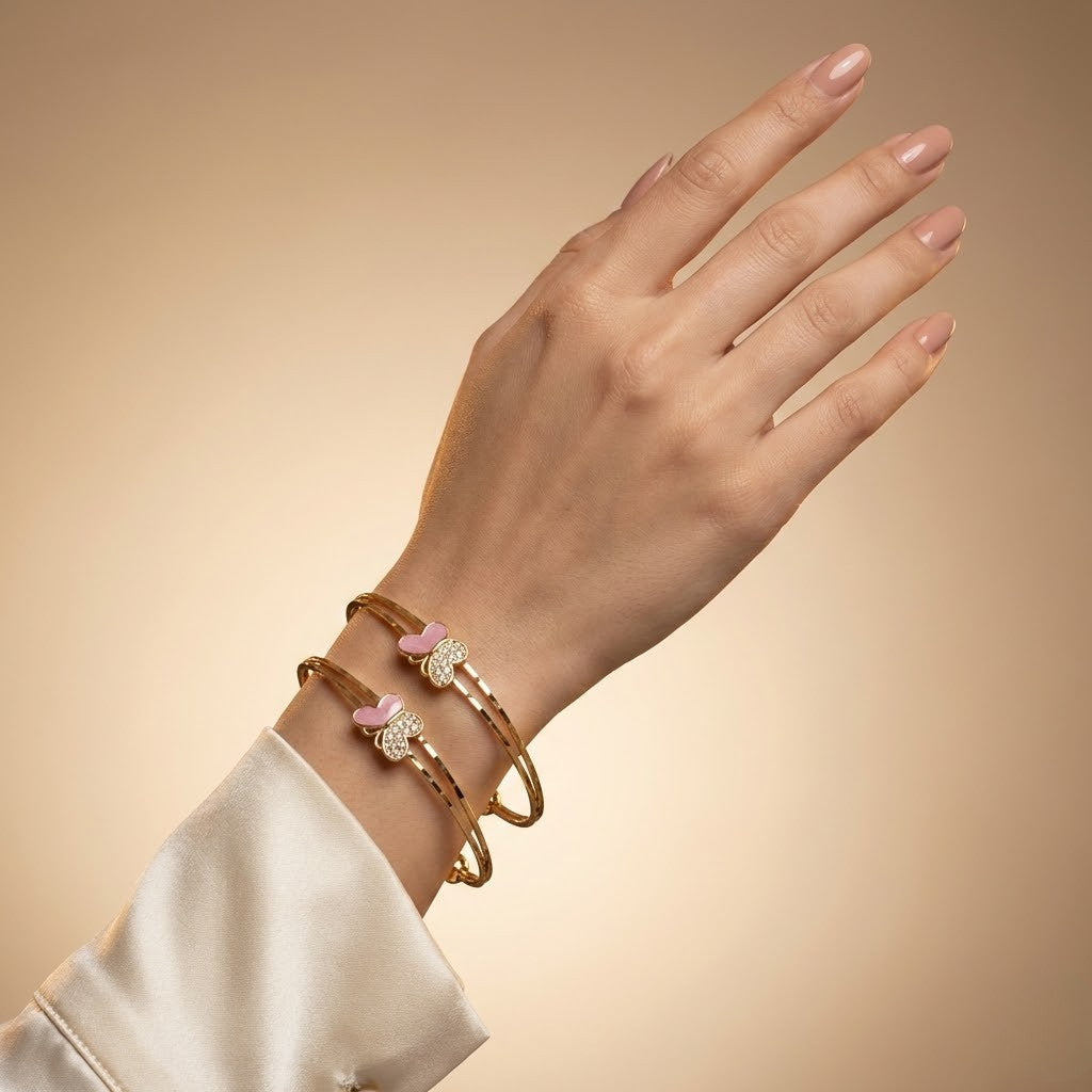 Beautiful Daily Wear Butterfly Style Adjustable Bracelets With Pink Meena Work Pack Of 2 Pis ( 1 Pair )