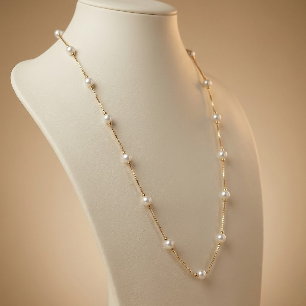 Luxury Gold Pearl Strand Necklace – Elegant Gift for Her