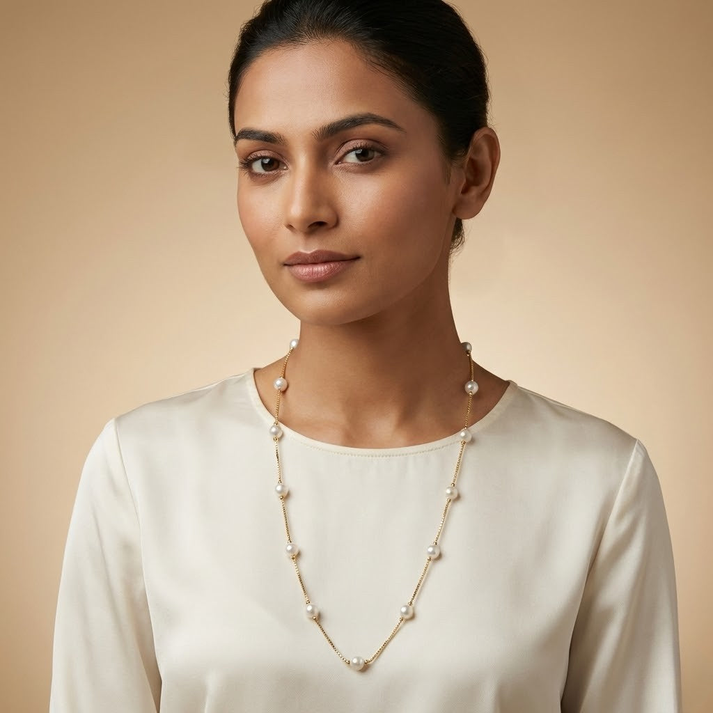 Luxury Gold Pearl Strand Necklace – Elegant Gift for Her