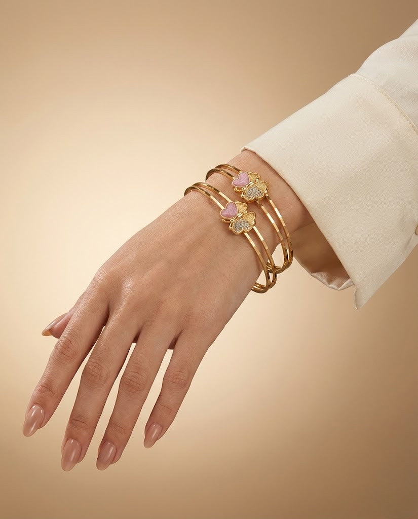 Beautiful Daily Wear Butterfly Style Adjustable Bracelets With Pink Meena Work Pack Of 2 Pis ( 1 Pair )