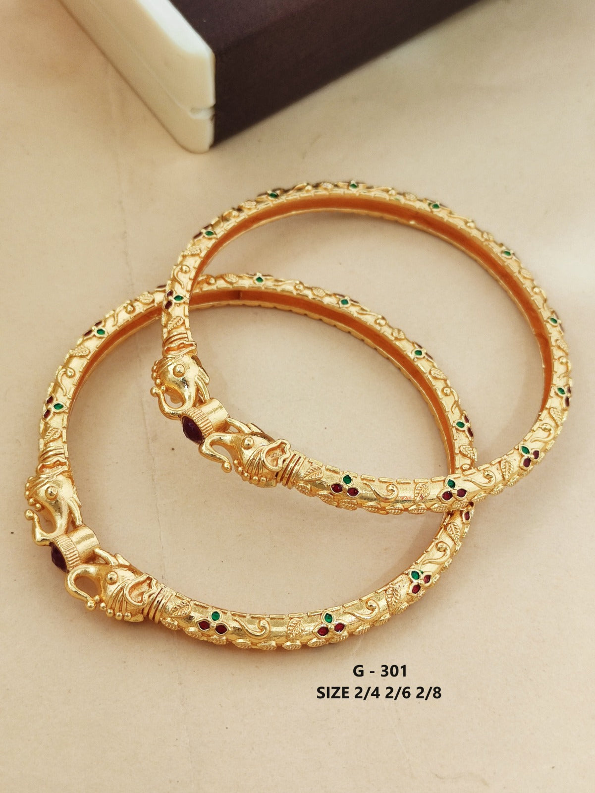 Stylish Hathi Mora Bangles With Matt Finish Gold Pack Of 2 Piece (1 Pair)