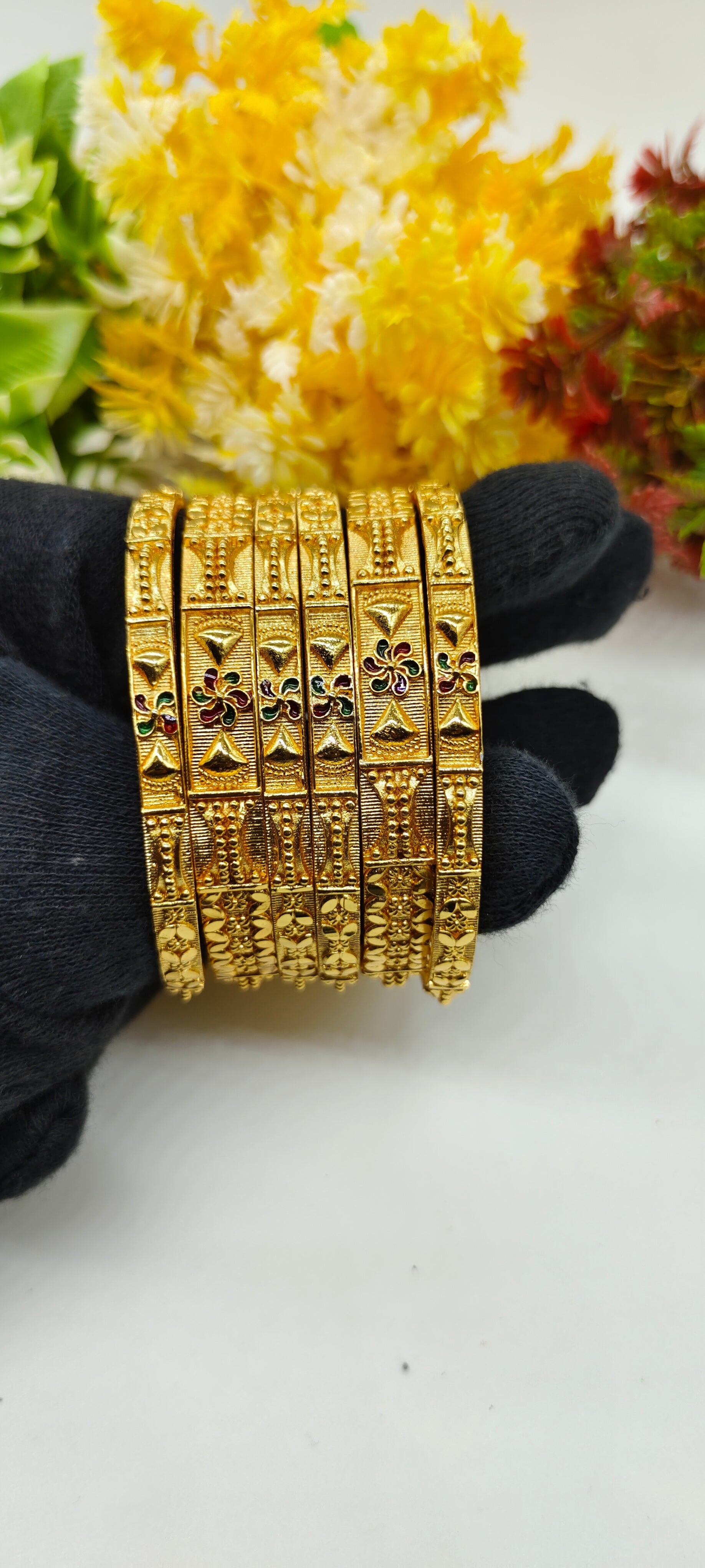 6 Piece Meena Work Traditional Bangles Set
